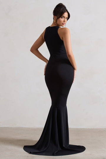 Bodhi Black Racer-Neck Fishtail Maxi Dress